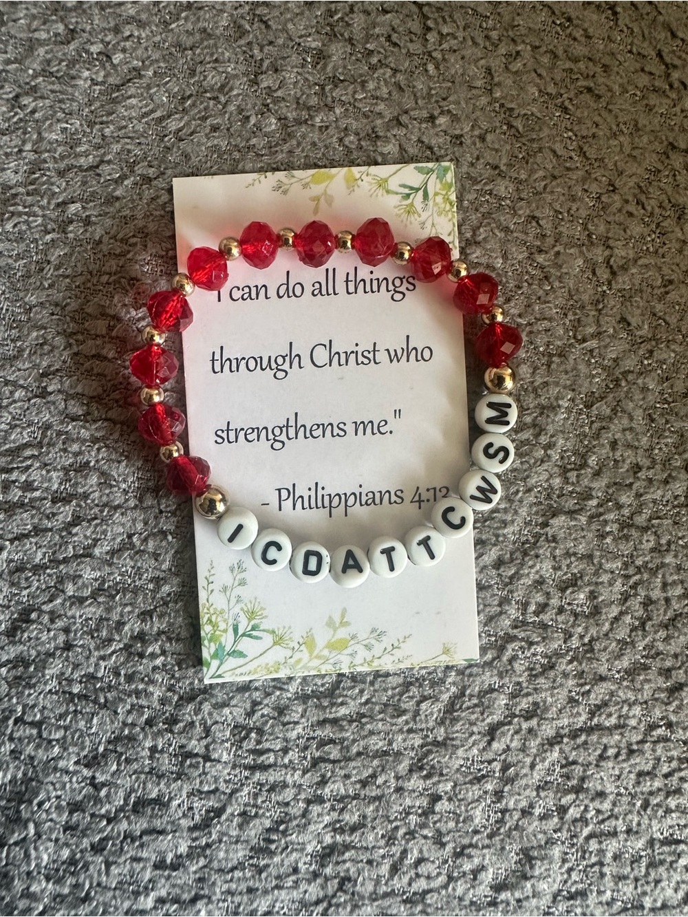 Stretch Crystal Beaded Bracelet with Inspirational Letter Beads - Red